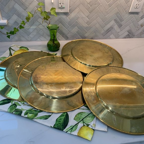 2-Set of 4 Solid Brass Charger Plates-Vintage 13" OVERWEIGHT - Picture 7 of 15